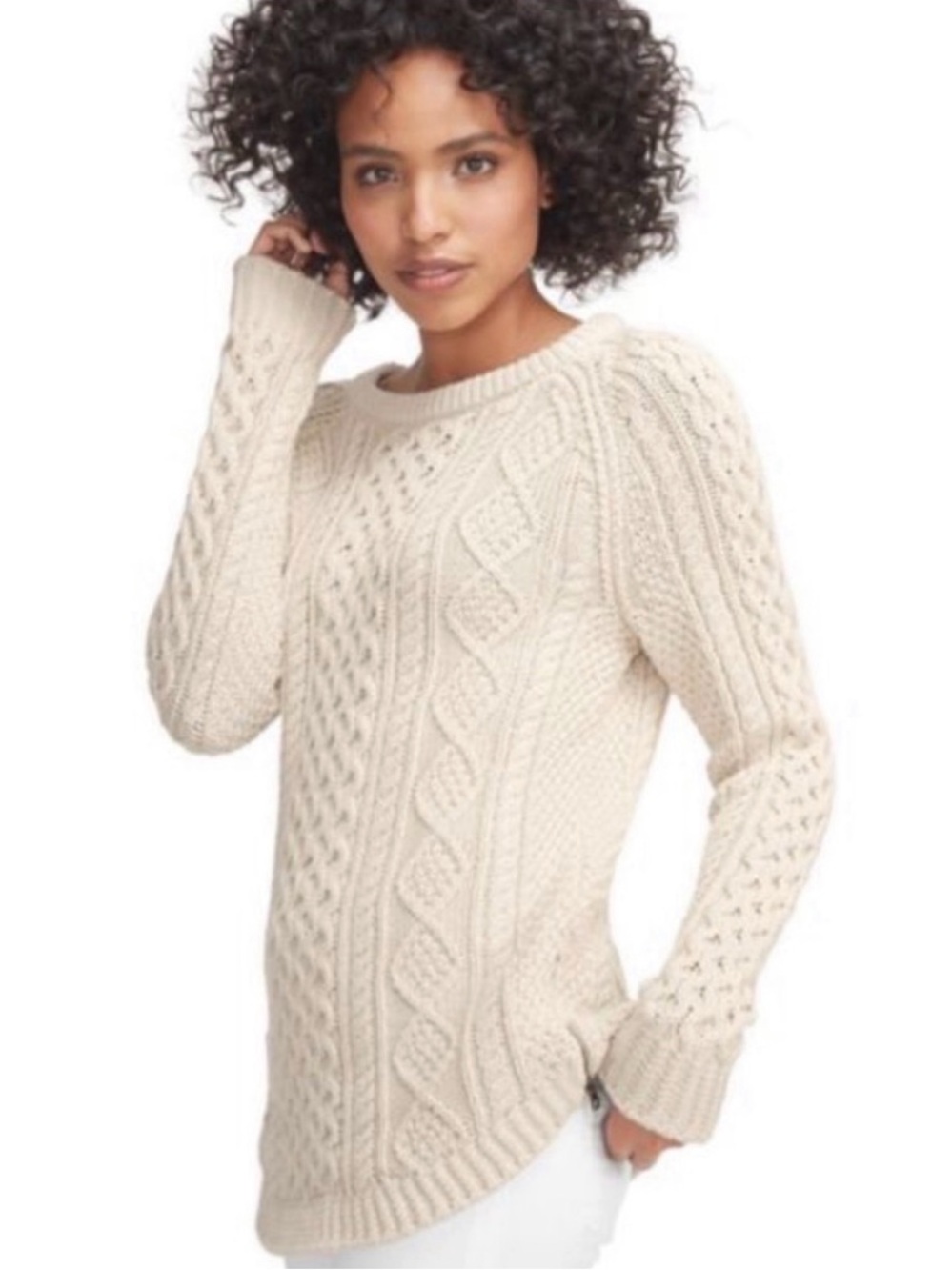 L.L. Bean Signature Cotton Fisherman Tunic Sweater - Picture 3 of 10